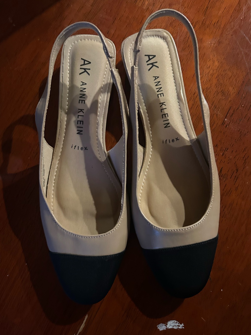 Anne Klein Two-Tone Slingback Flats in Cream and Black